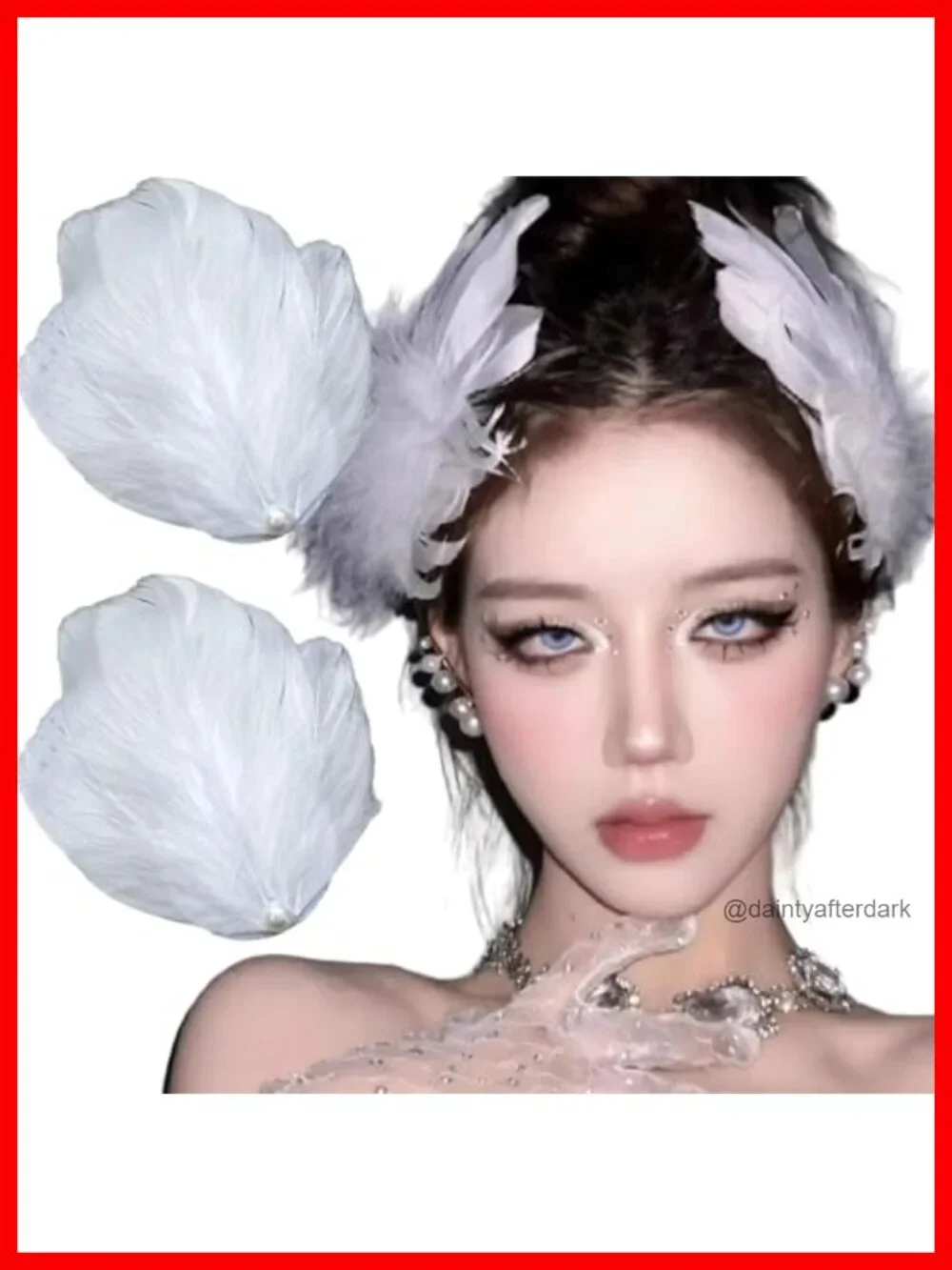 2 Pcs White Ostrich Feather Pearl Hair Clip Swan Faux Hair Pins Ballet Style